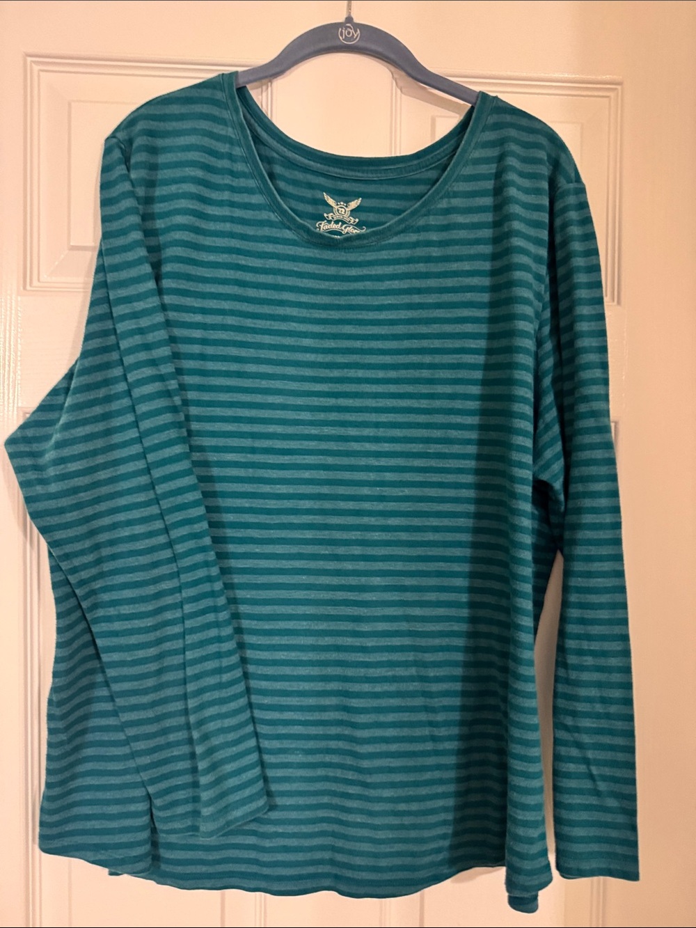 Faded Glory Teal Striped Long-Sleeve Tee